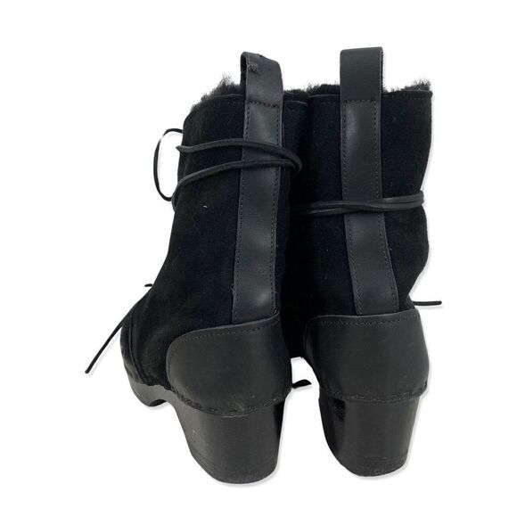 No. 6 Black Shearling Clog Boots Sz 5 Leather Lace Up Ankle Winter Platforms 36 - Picture 8 of 8